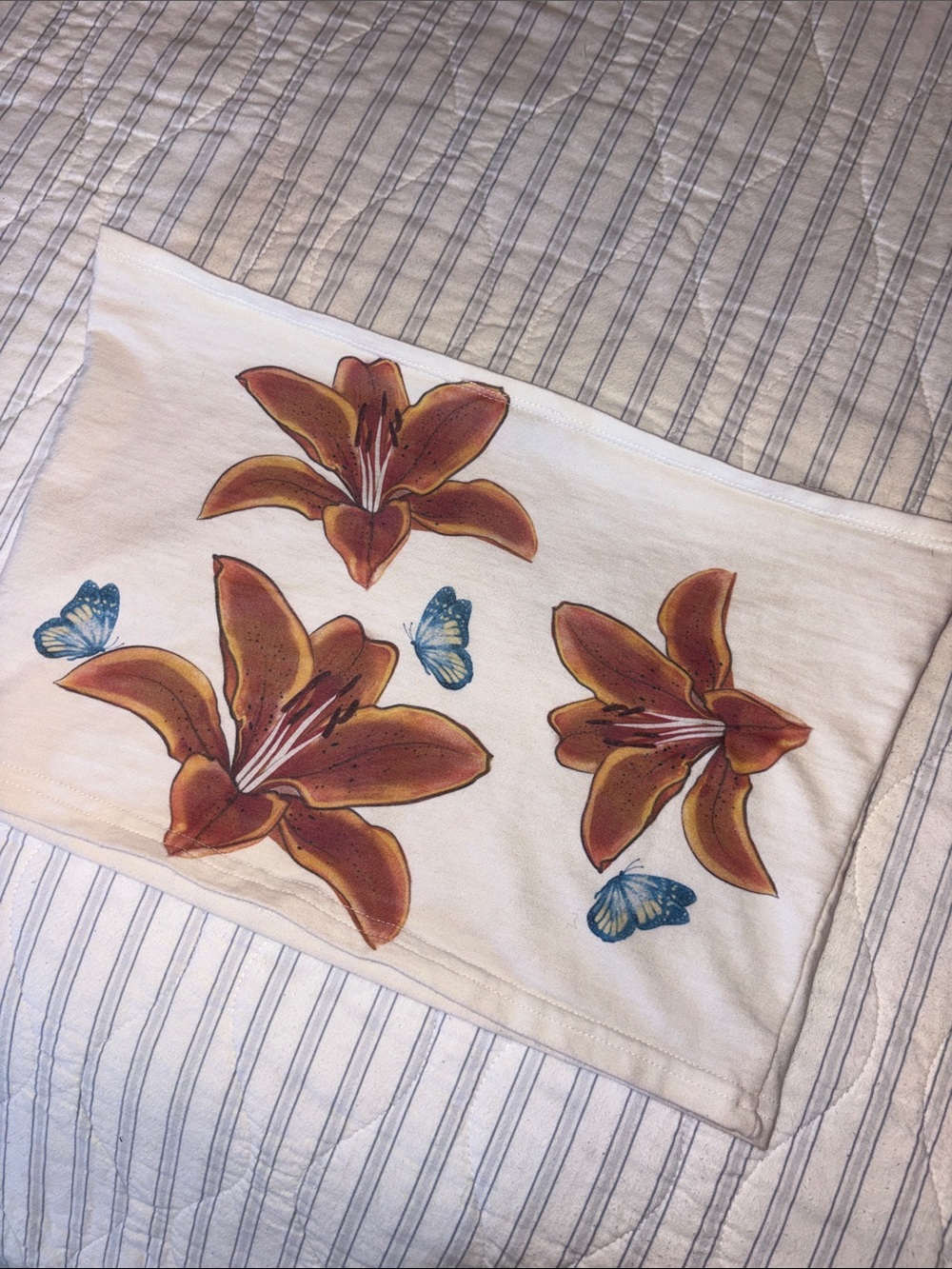 Edikted Cream Floral Tube Top with Orange Lily Motif